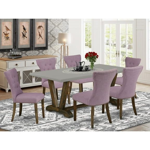 Modern Dining Table Set - 7 Piece Kitchen Table with 6 Parsons Chairs - Hardwood TableChair Set