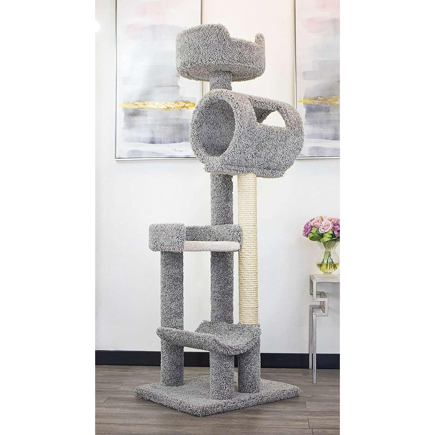 Maykoosh Baroque Brilliance Multi-Level Cat Cat Climbing Tower Cat Tree, Solid Wood and Carpet Construction, Modern Cat Tree with Scratch Post and Sturdy Base