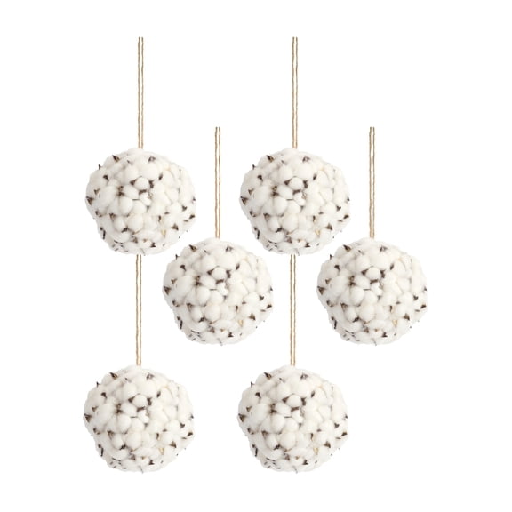 Hanging Cotton Orb Set - 6 Decorative Balls with Twine - Rustic Home Decor Accents