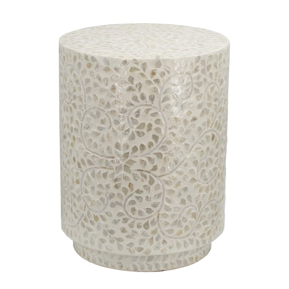 Maykoosh Country Cottage 18 Inch Luxury Accent Table Stool, Foliage Star Pattern, Champagne White