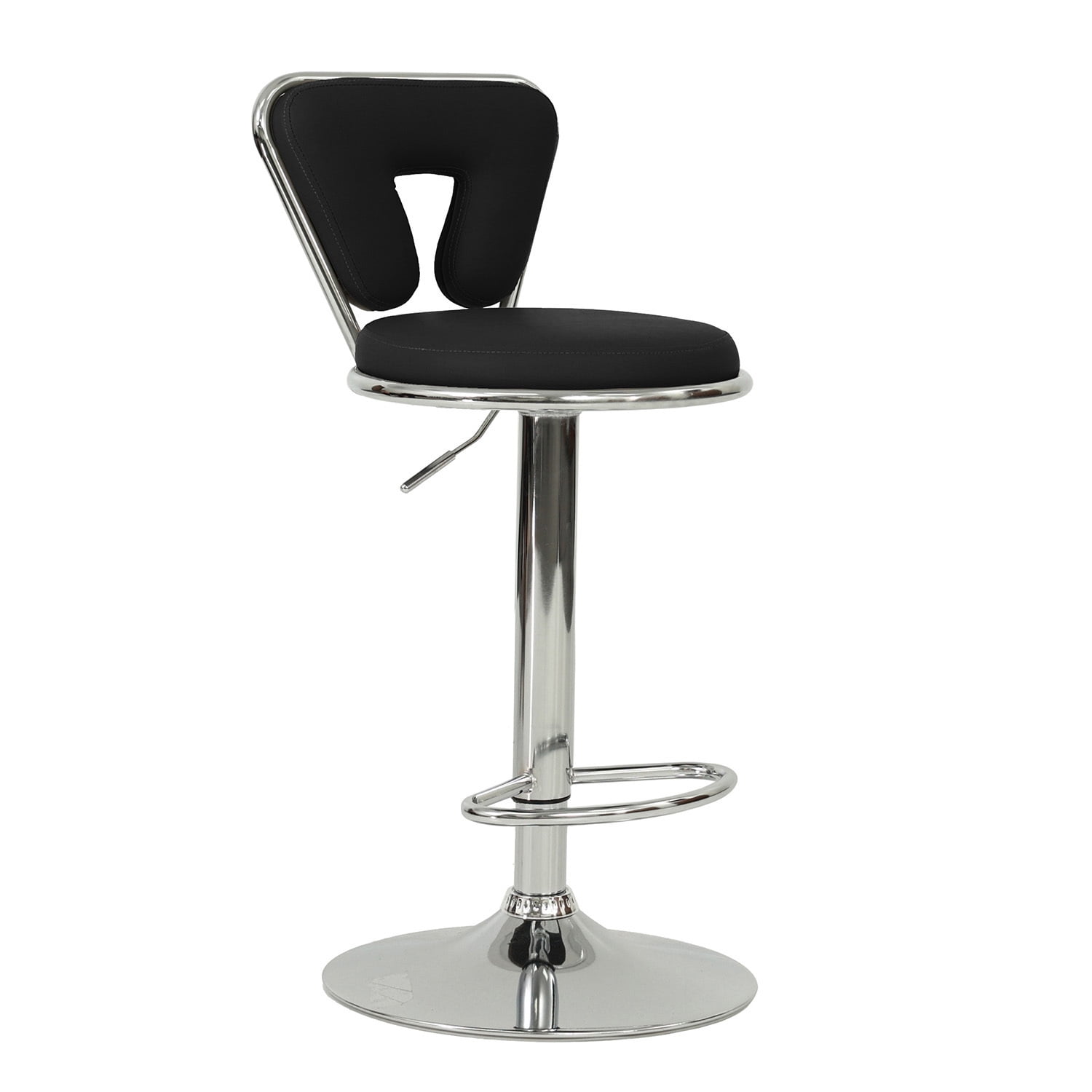 Adjustable Black Faux Leather Swivel Barstool with Metal Base
