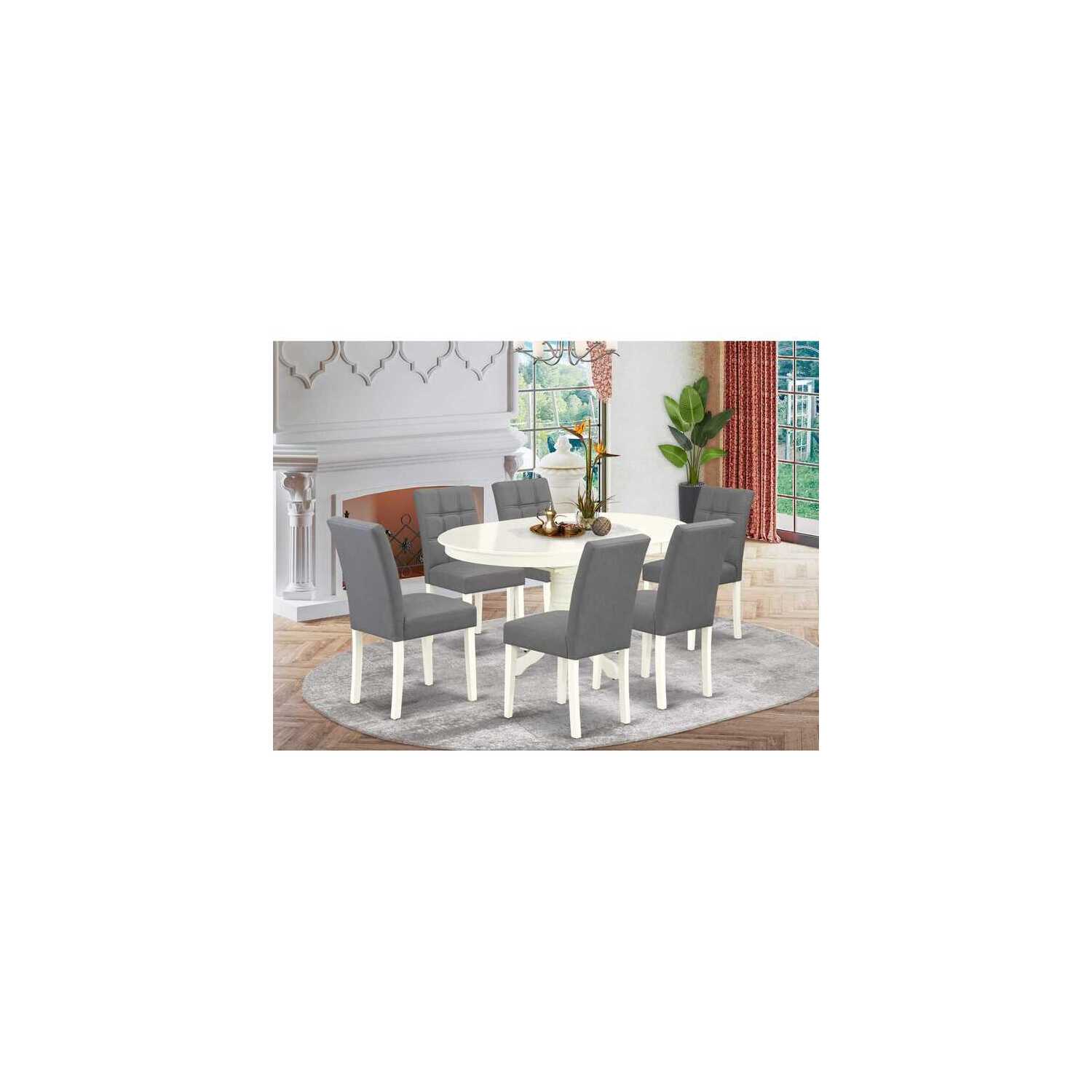 7-Piece Dining Set - Linen White Oval Table & 6 Chairs - Walmart.com