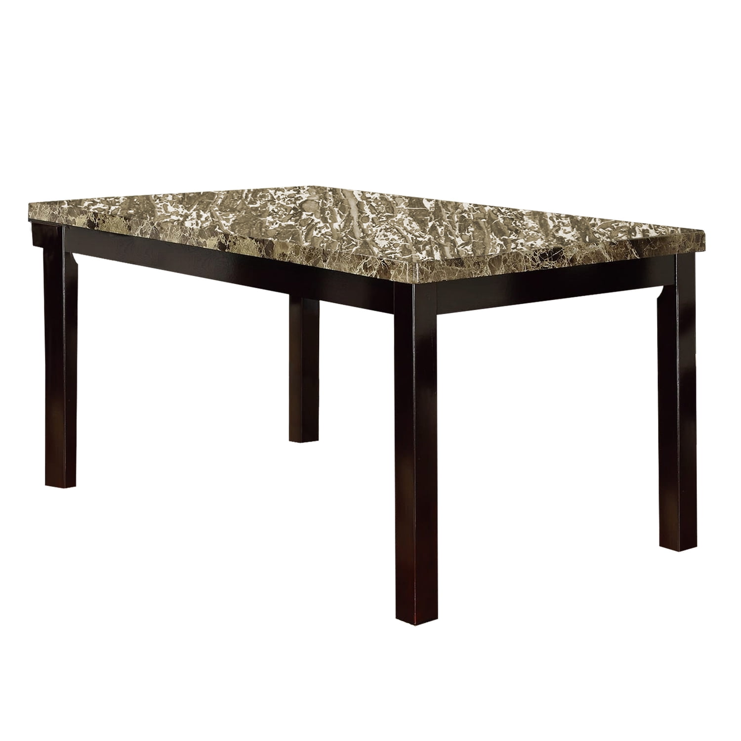 Brown Faux Marble and Pine Wood Rectangular Dining Table