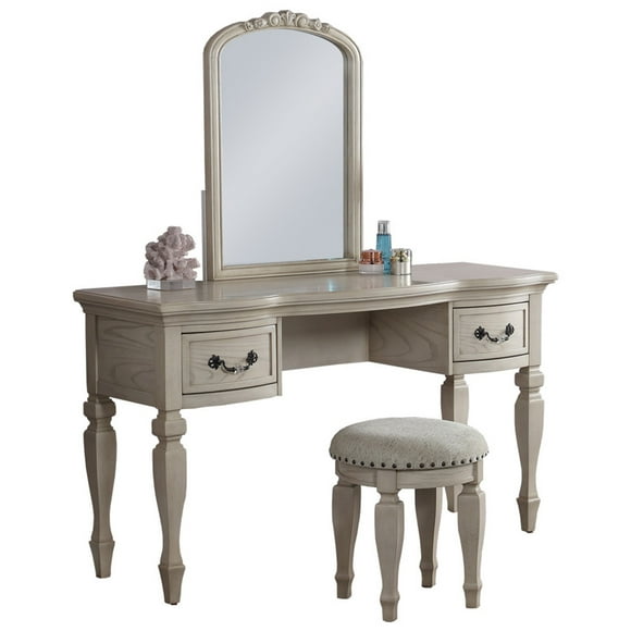 Maykoosh Country Cottage Wood Vanity Set with Stool and Mirror in Antique White