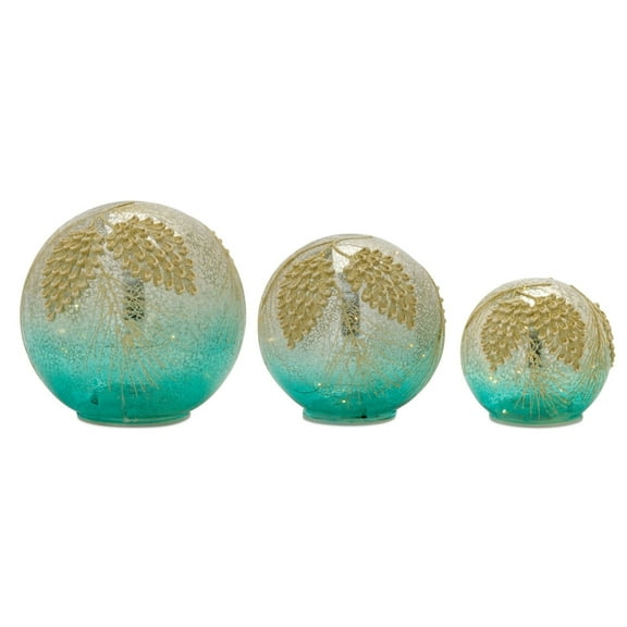 Decorative Glass Orbs - Pinecone Design - Gold Blue Holiday Accent Set of 3