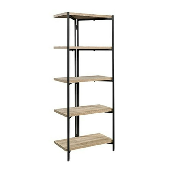 Modern Bookcase with Metal Frame - 5 Tier Display Shelf, 28" x 15" x 71"H, Charter Oak Finish