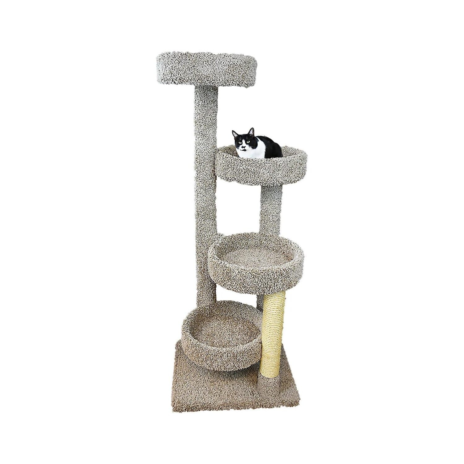 Maykoosh Rustic Romance Large Cat Stairway Neutral Color Solid Wood Cat Playground, Modern Multi-Level Cat Tree Tower for Indoor Cats, 20"L x 20"W x 55"H-Color:Neutral