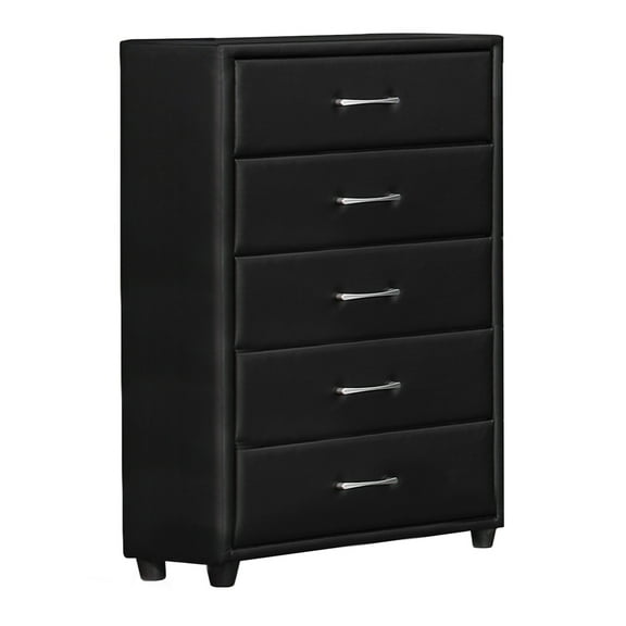 5 Drawer Chest Wood Frame - Black Storage Organizer - Bedroom Dresser - Sturdy & Spacious