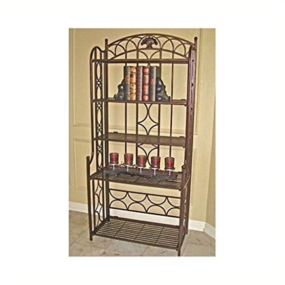 Maykoosh Earthy Elements 5-Tier Bakers Rack - Sturdy Iron Construction, Elegant Hammered Finish, Dimensions: 67 x 31 x 16 Inches, Great for Storage, Bronze