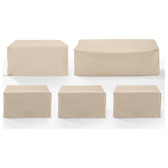 Maykoosh Earthy Elements 5Pc Outdoor Sectional Furniture Cover Set, Tan Vinyl, 81"W x 32"D x 30"H - Sofa, 33"W x 33"D x 17.5"H - Ottoman, 58"W x 36.5"D x 30"H - Loveseat