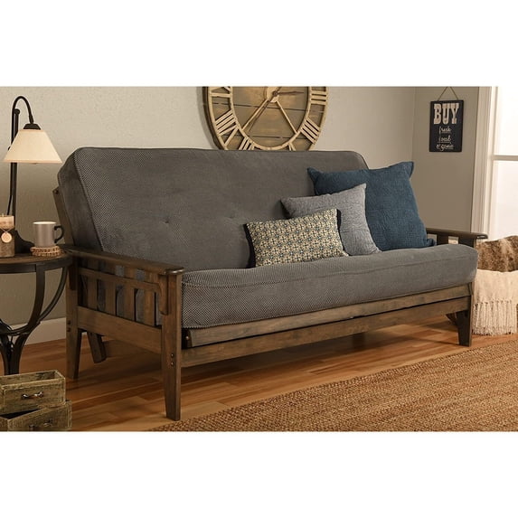 Maykoosh Earthy Elements Futon Frame-Rustic Walnut Finish-Marmont Thunder Mattress