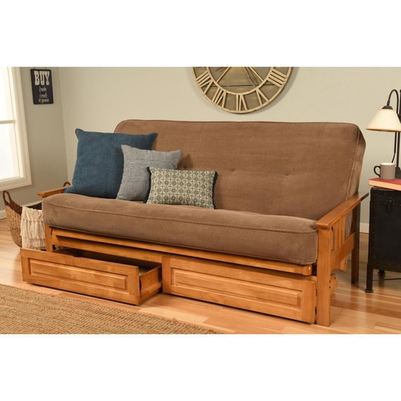 Island Oasis Full Futon Frame Set with Mattress and Storage Drawers, Classic Foldable Frame, Converts to Bed - 79 L x 37 D x 33 H