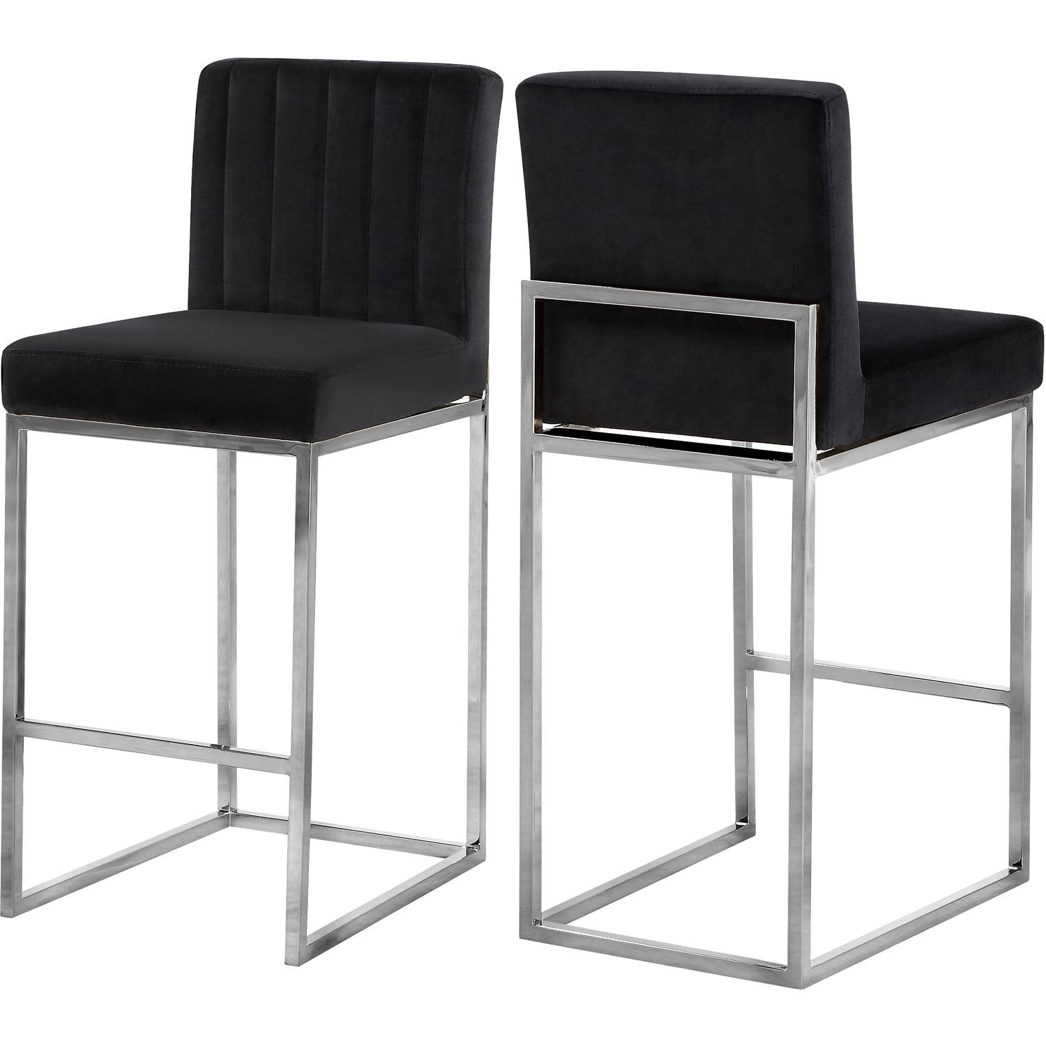 Giselle 37.5" Black Velvet and Chrome Bar Stool