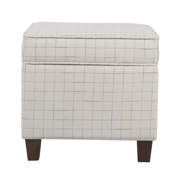 Wooden Ottoman with Storage - Square Upholstered Footrest, Living Room Decor, Beige Brown, Modern Design