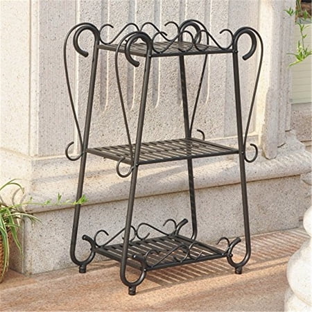 Maykoosh Fe Iron Nailhead 3-Tier Plant Or Utility Shelf In Antique Black, Durable Steel With Weather Proof Powder Coat Finish, Uv Protected, Ideal For Indoor Or Outdoor Use