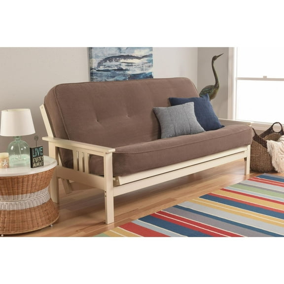 Full Size Futon Frame Sofa Bed - French Country Design - Antique White Finish - Easy Conversion