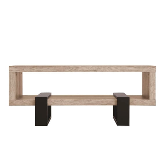 Modern Coffee Table - Driftwood & Black Metal - Open Shelf Design - Living Room Accent Table