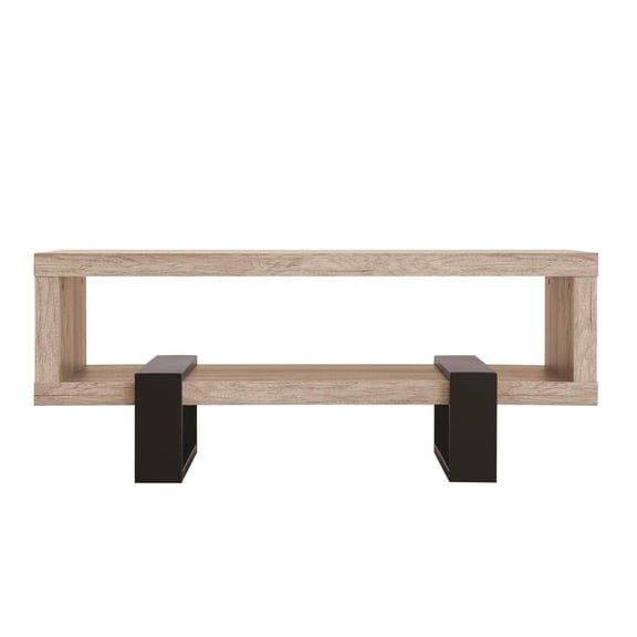 Modern Coffee Table - Driftwood & Black Metal - Open Shelf Design - Living Room Accent Table