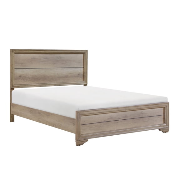 Queen Bed French Country Style, Rustic Wood Headboard, Natural Brown Finish Bedroom Furniture