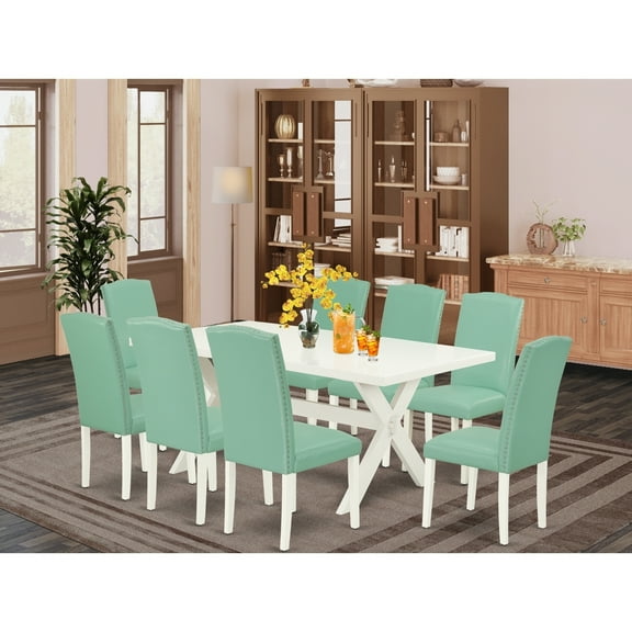 Rectangular Dining Table Set with 8 Parsons Chairs - Solid Wood Dinette Set - Modern Kitchen Table and Chair Set