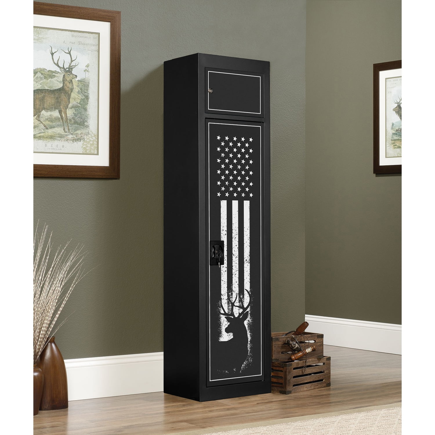 Security Cabinet Gun Safe, 5 Gun Metal Storage, Pistol Ammo Compartment