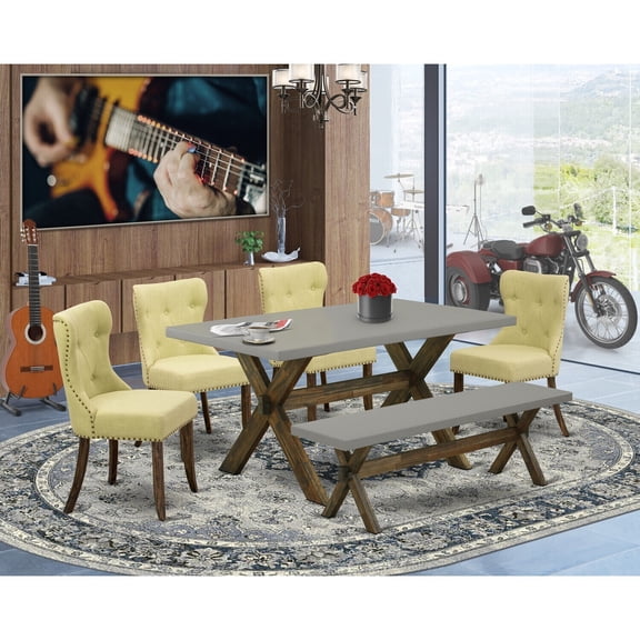 6-Piece Dining Set - Linen Upholstered Chairs & Rectangular Table