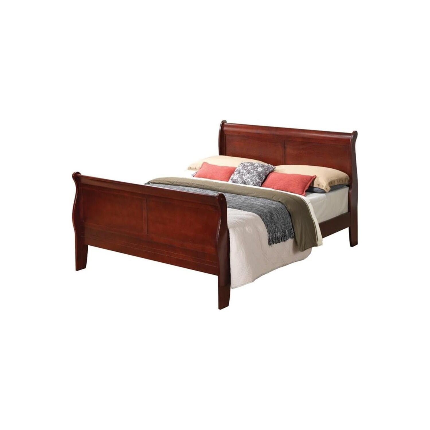 Traditional Pine Wood Sleigh Full Bed with Storage Drawer