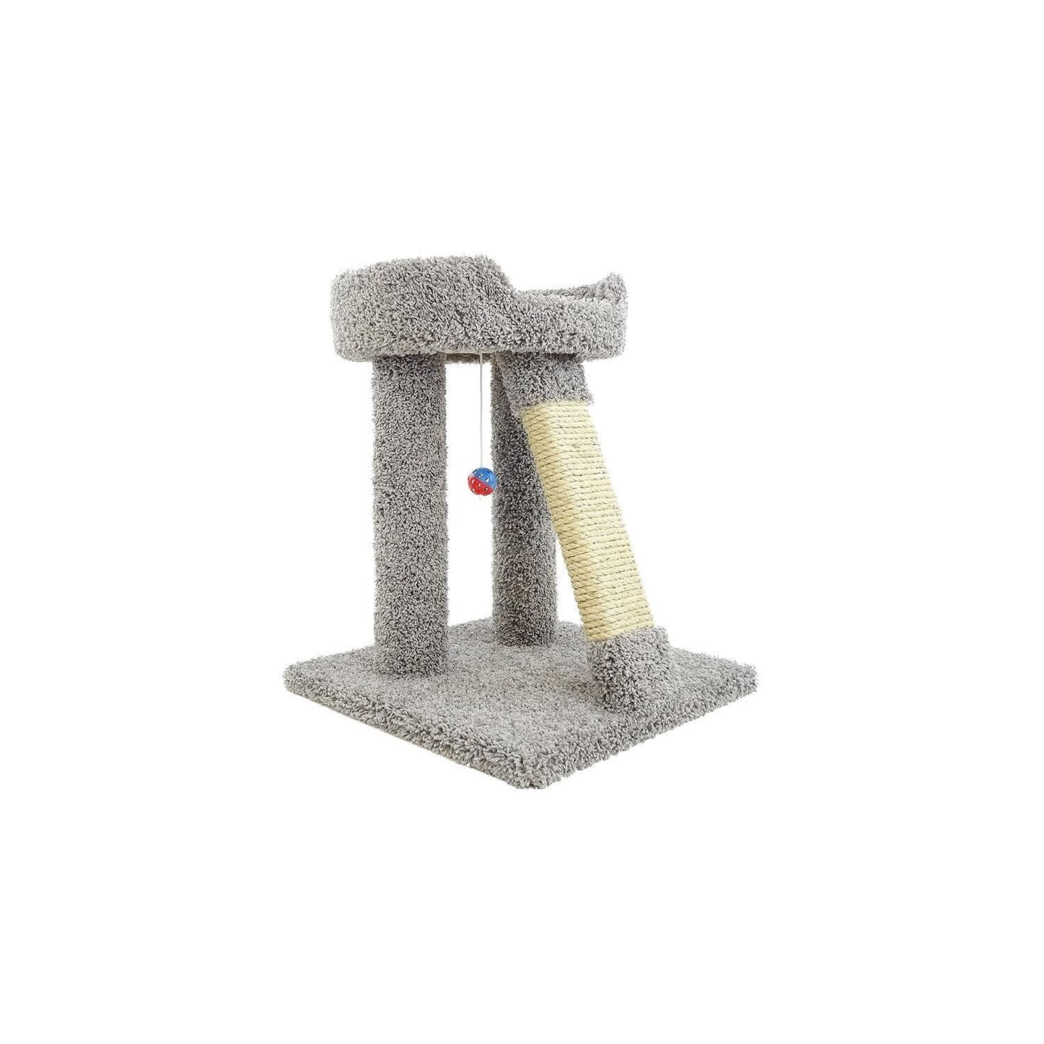Maykoosh French Flair Elevated Cat Scratch Post with Cat Bed, Compact and Stylish Elevated Cat Bed with Plush Carpet and Sisal Scratching Post, Perfect for Sleep and Play-Color:Light Gray
