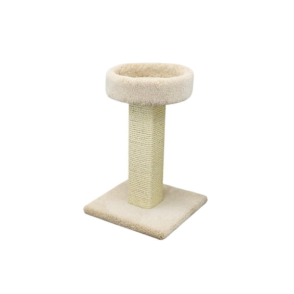 Maykoosh French Flair Elevated Cat Scratch Post with Cat Bed, Compact and Stylish Elevated Cat Bed with Plush Carpet and Sisal Scratching Post, Perfect for Sleep and Play-Color:Light Tan