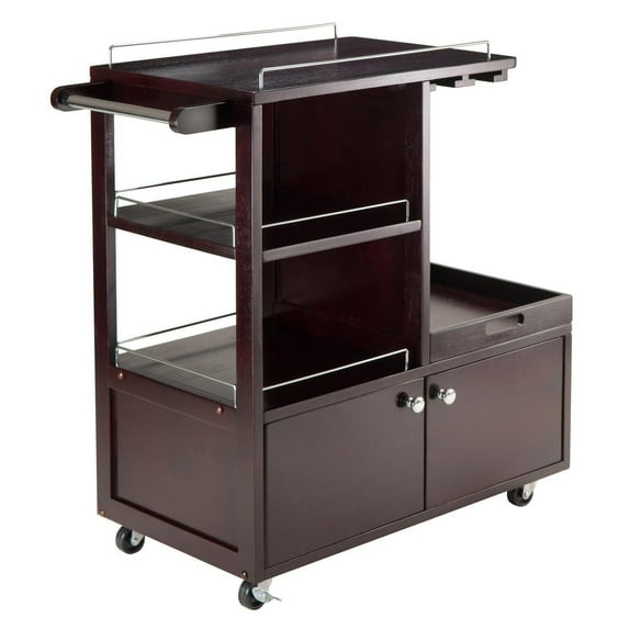 Entertainment Cart Glam Serving Tray Adjustable Shelves Metal Wood Storage Cart