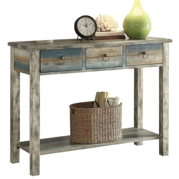 Maykoosh Glancio Beautiful Console Table, Renaissance Romance Oak & Teal Blue