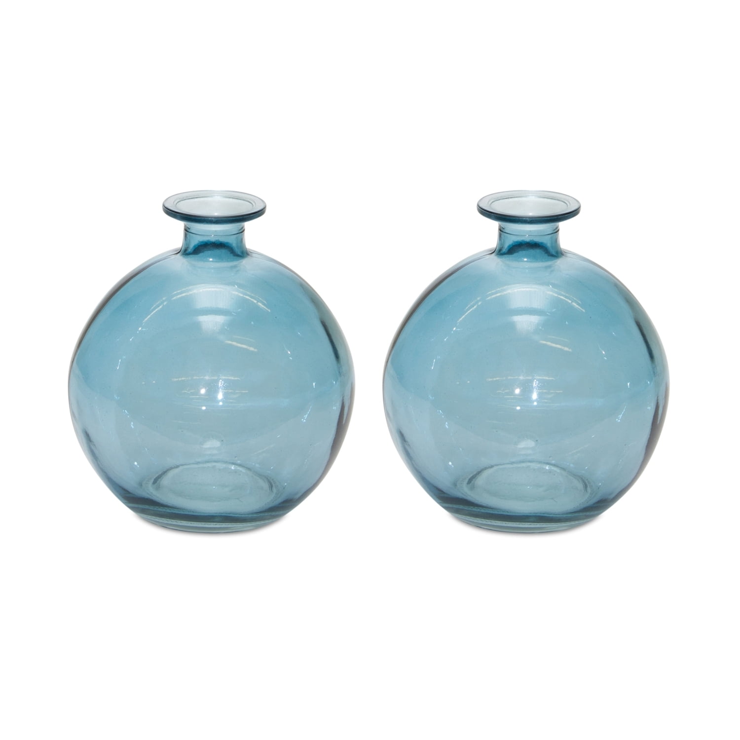 Blue Glass Decorative Vase Set of Two
