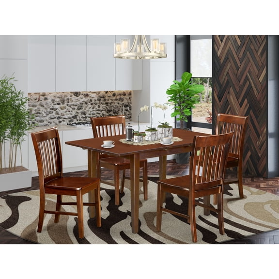 5 Piece Dining Set for 4, Rectangle Table with Leaf & Chairs - Mahogany