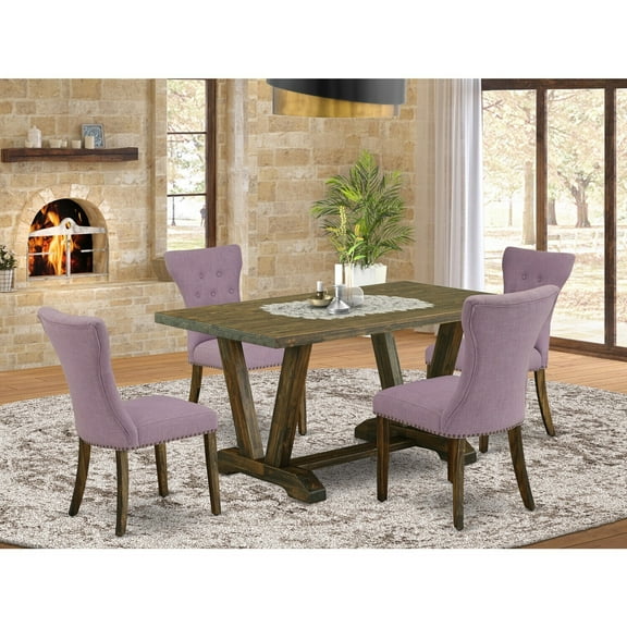 Glam Dining Table Set 5 Piece - Kitchen Table with 4 Upholstered Chairs - Linen WhiteBlack Modern Design