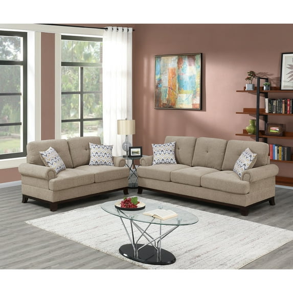 Chenille Sofa Loveseat Set - 2 Piece Living Room Furniture - Modern Design