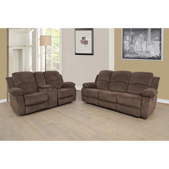 Maykoosh Global Glam Furniture Sectional Recliner Sofa Set Corduroy 2 Pcs Motion Sofa Loveseat Recliner Couch Manual Reclining Chair With Drop Down Table & Central Console For Living Room (Brown)