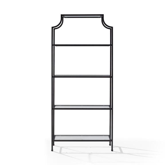 Maykoosh Global Glam Glass Metal Etagere Bookcase in Oil Rubbed Bronze with Four Tempered Glass Shelves, 80"H x 36"W x 12"D
