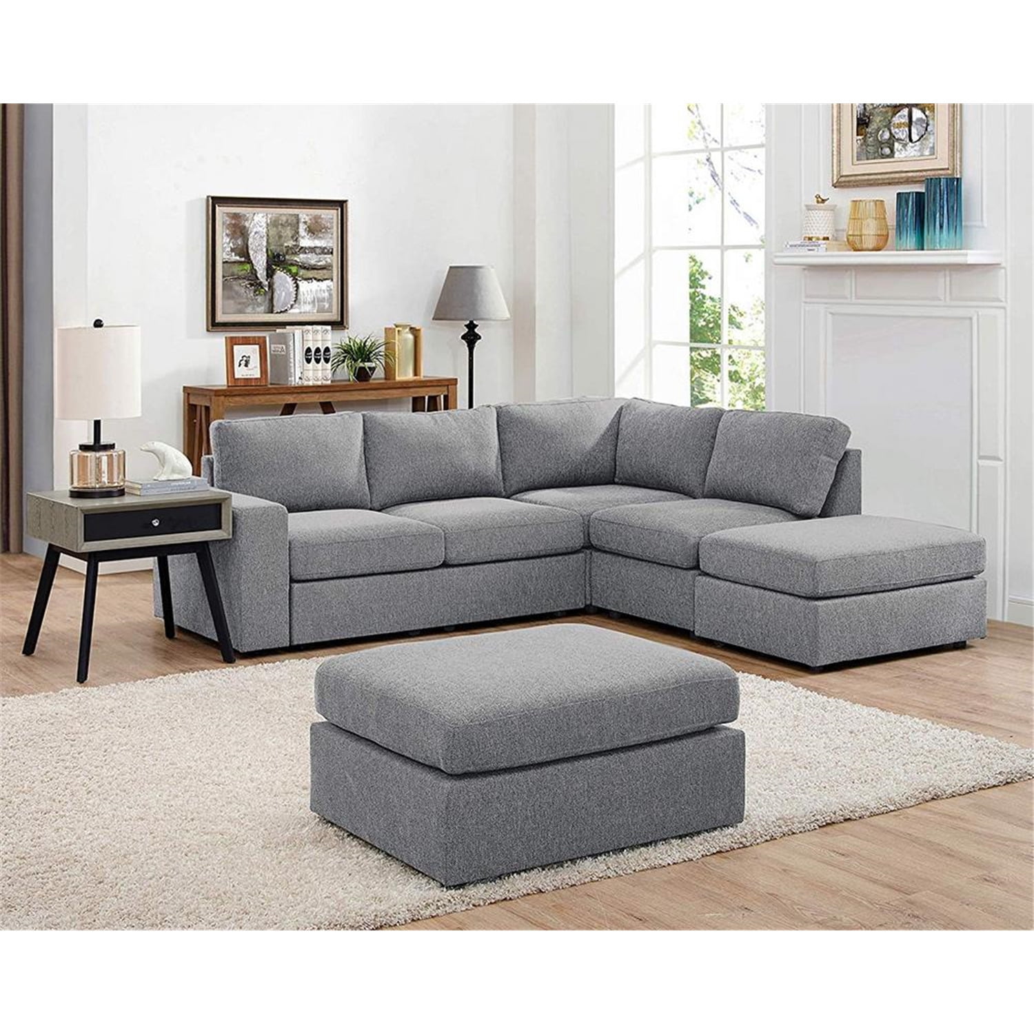 Maykoosh Global Glam Light Gray Linen 6 Seat Reversible Modular