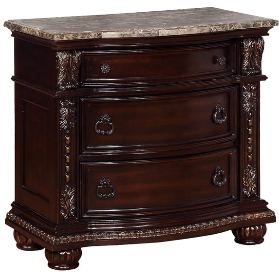 Wooden Nightstand 3 Drawer, Brown Glam Night Stand with Feet, Bedroom Furniture