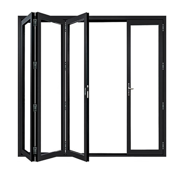 Aluminum Folding Patio Door - 120" x 96" - 4 Panel Black Finish - Modern Interior Door