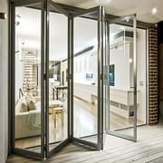 Aluminum Folding Patio Door - 144" Wide Black 5 Panel - Modern Interior Exterior Door