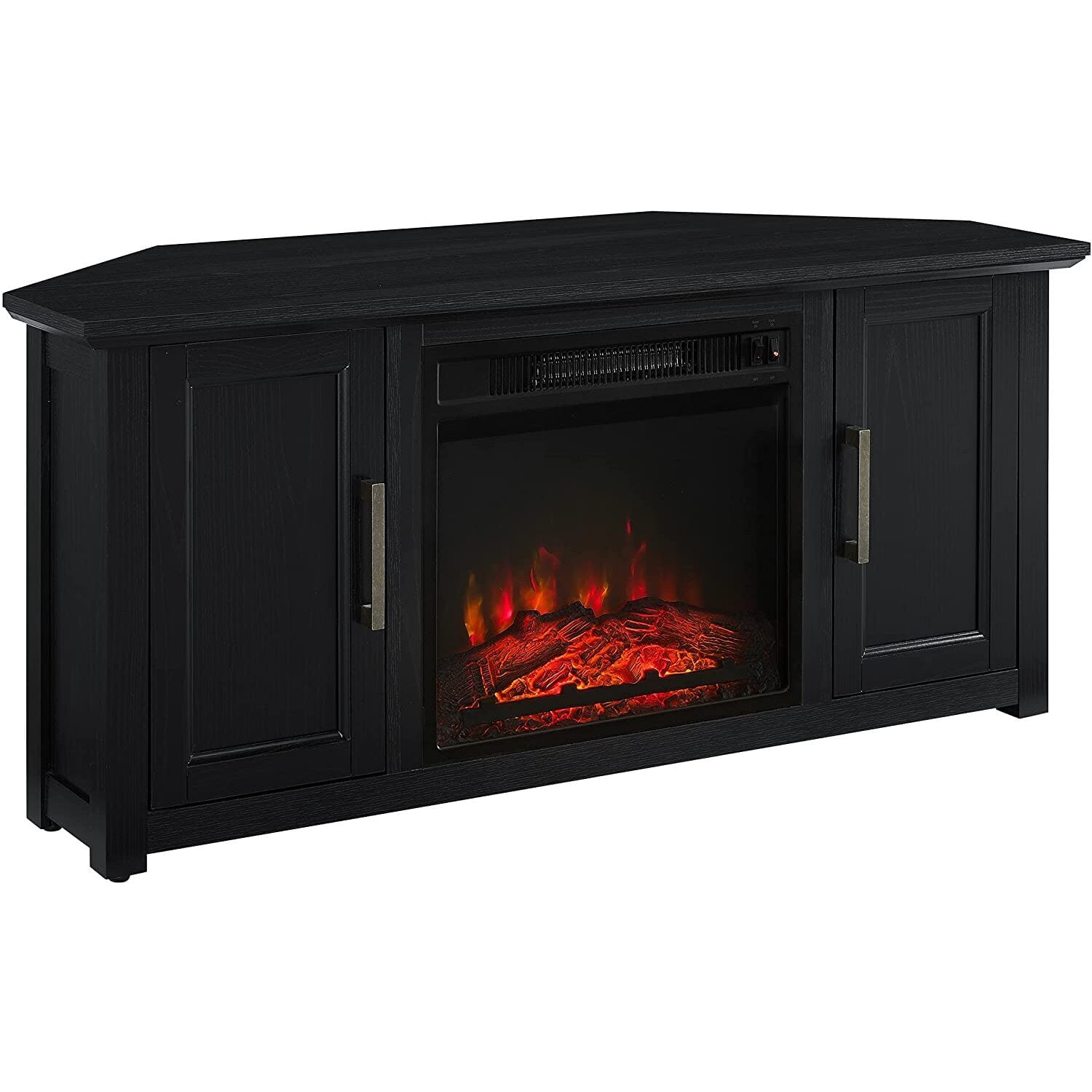 Black Corner TV Stand with Fireplace and Cabinets