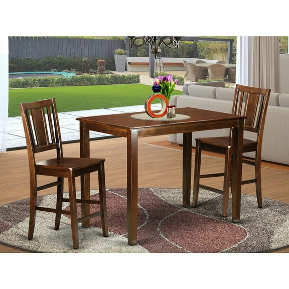 Counter Height Dining Set - Mahogany Pub Table & Bar Stools - Small Space Kitchen Set - 5 Piece