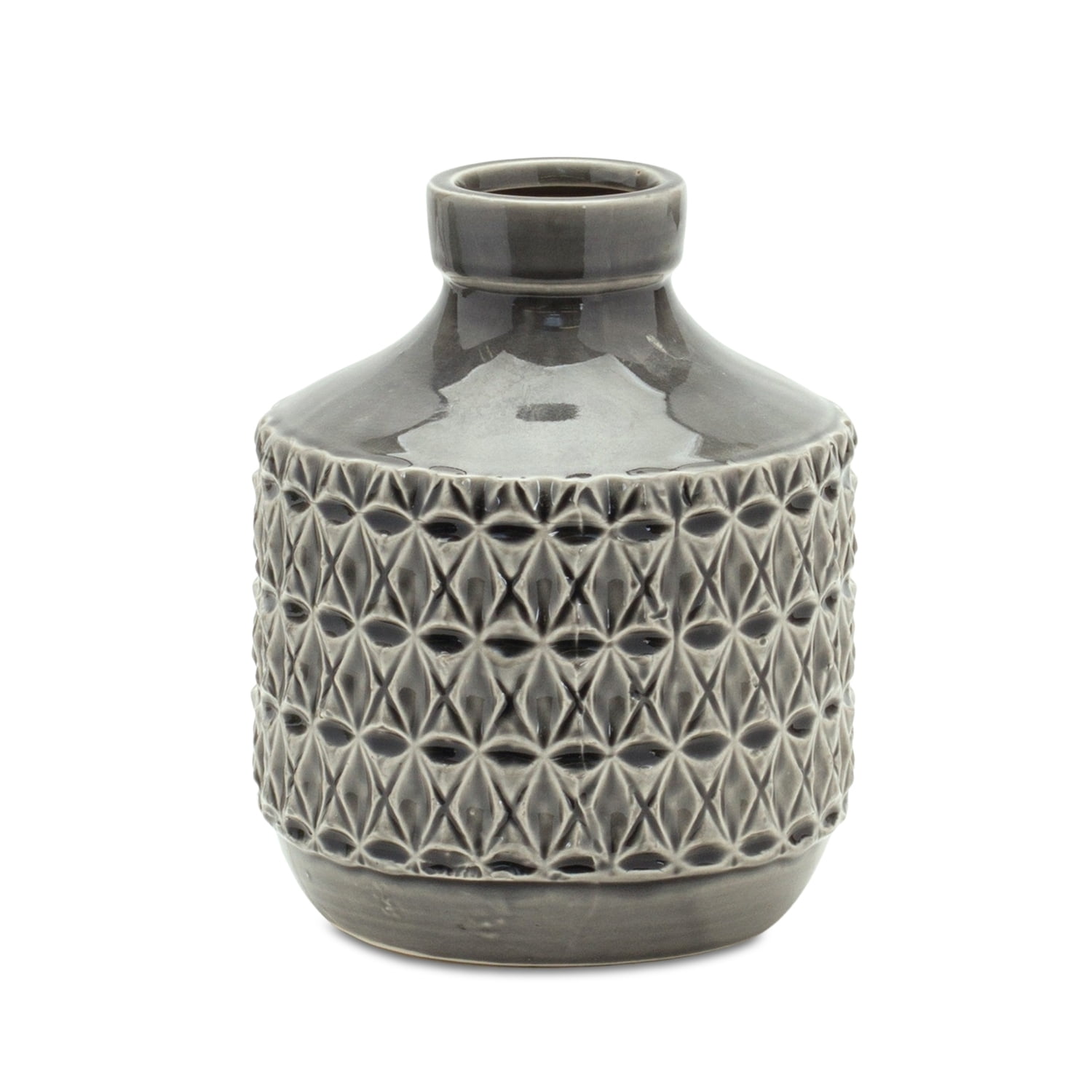 Gray Ceramic Decorative Table Vase with Ribbed Design