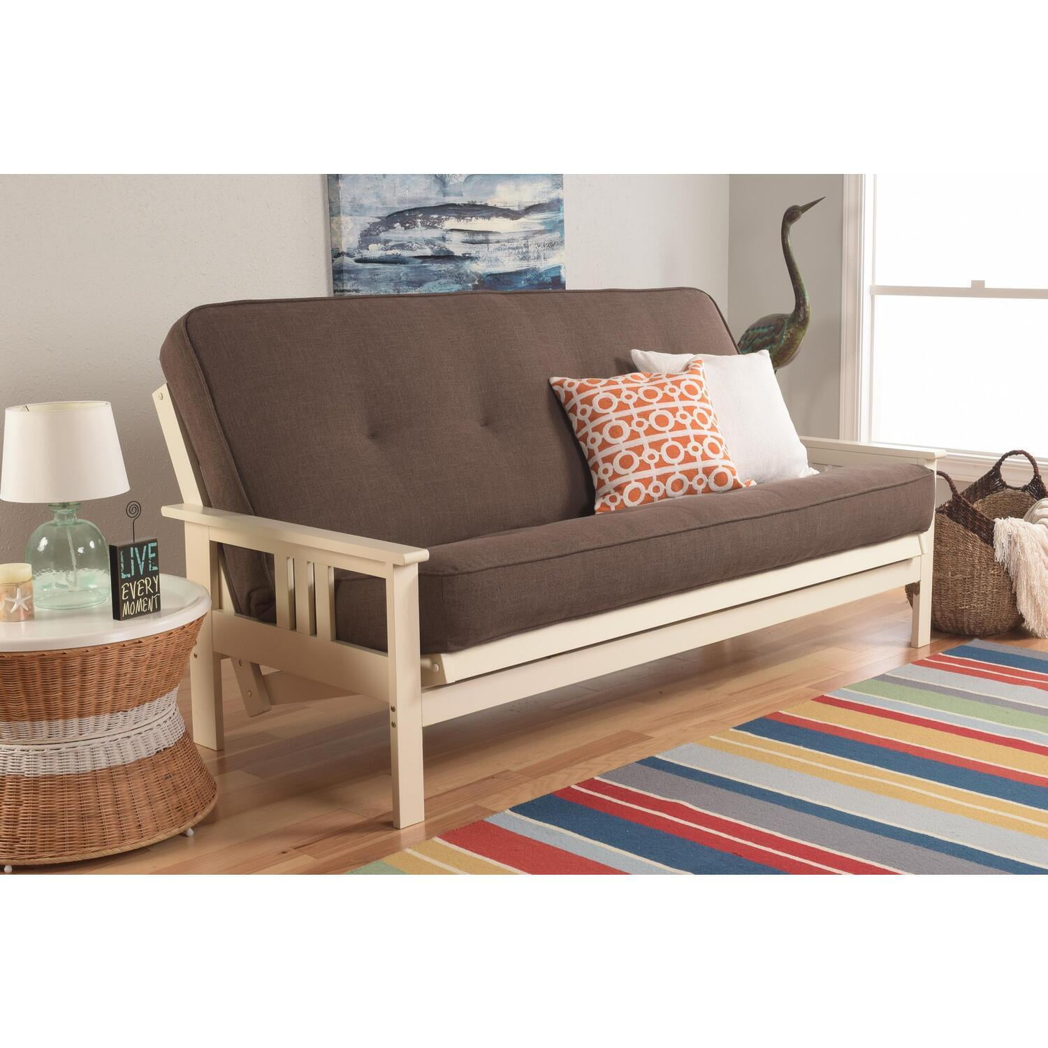 Full Size Futon Frame with Mattress - Linen Cocoa Futon Sofa Bed ...