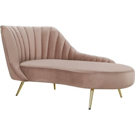 Maykoosh Gothic Glamour Modern, Contemporary Velvet Upholstered Chaise with Deep Channel Tufting and Rich Gold Stainless Steel Legs, Pink, 74" W x 37.5" D x 35" H
