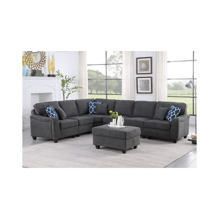 Maykoosh Antique Ambiance Dark Gray Woven 7-Pc Sectional Sofa 34"x36"x17.75" - Modular L-Shape Design with Ottoman, Comfort and Style Combined