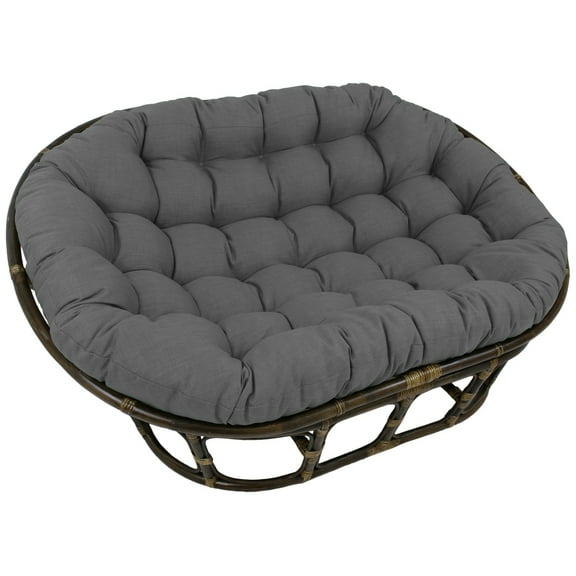 Double Papasan Chair - Rattan Bohemian Style Seating, Outdoor Cushion Included, Rustic Walnut Finish