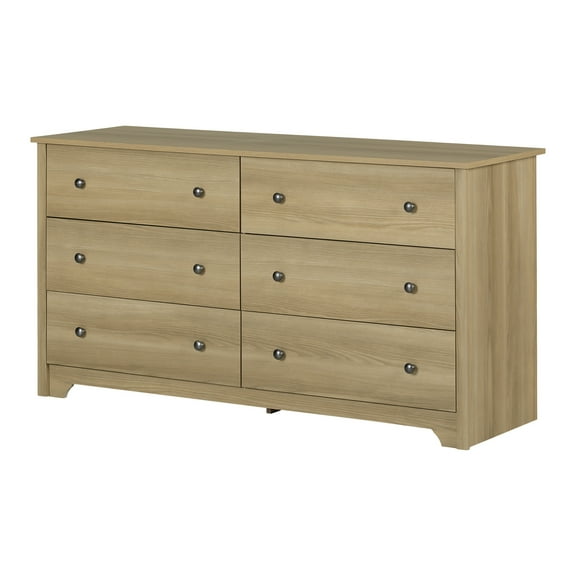 HomeStock Gothic Grandeur 6 Large Storage Drawer Double Dresser, Natural Ash, 66.75" L x 20.5" W x 6.75" H - Elegant Design, Spacious Storage, Sturdy Construction, Perfect for Bedroom or Living Room