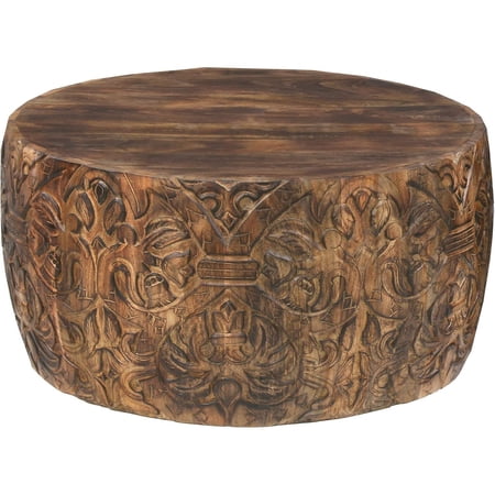 Maykoosh Gothic Grandeur Wood Coffee Table - Handcrafted Elegance with Intricate Detailing-Color:Walnut Brown,Size:34 inches